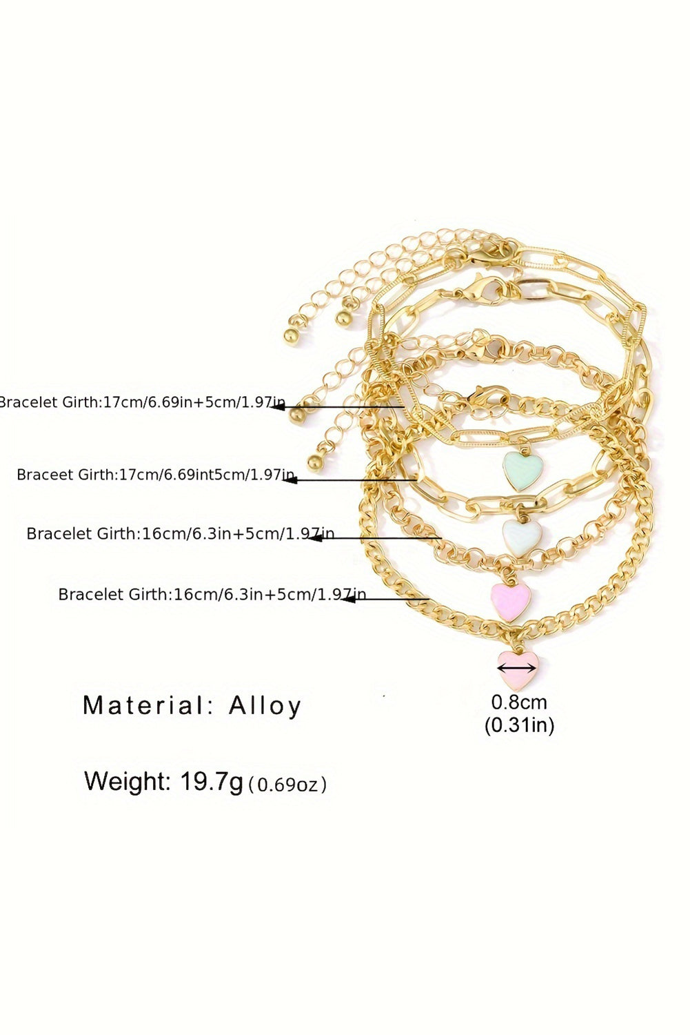 Gold Valentines Heart Multi Layer Adjustable Chain Bracelet - Gold / ONE SIZE - Bracelets