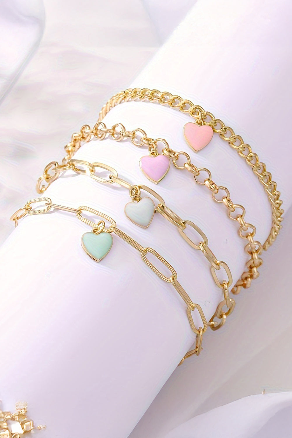 Gold Valentines Heart Multi Layer Adjustable Chain Bracelet - Gold / ONE SIZE - Bracelets