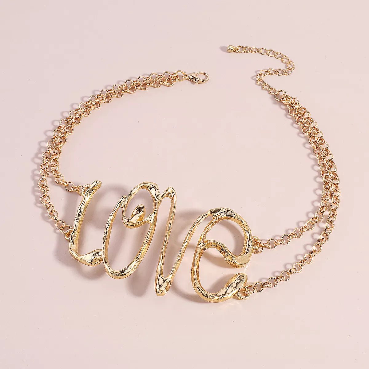 Gold Wire Love Script Statement Necklace - MAD RUFFI