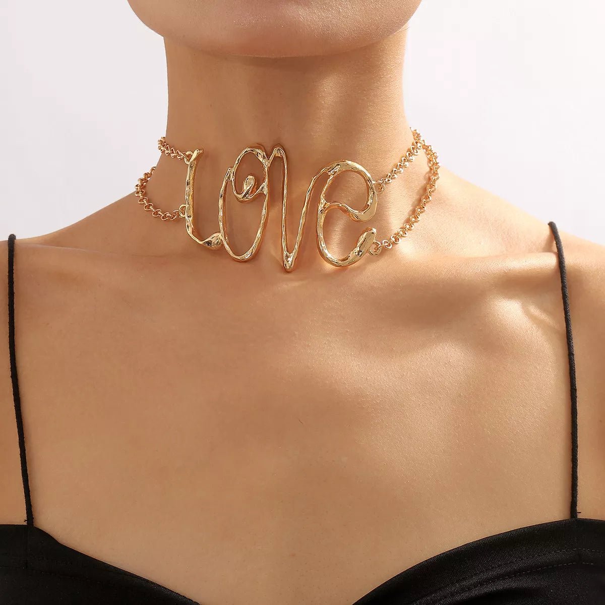 Gold Wire Love Script Statement Necklace - MAD RUFFI