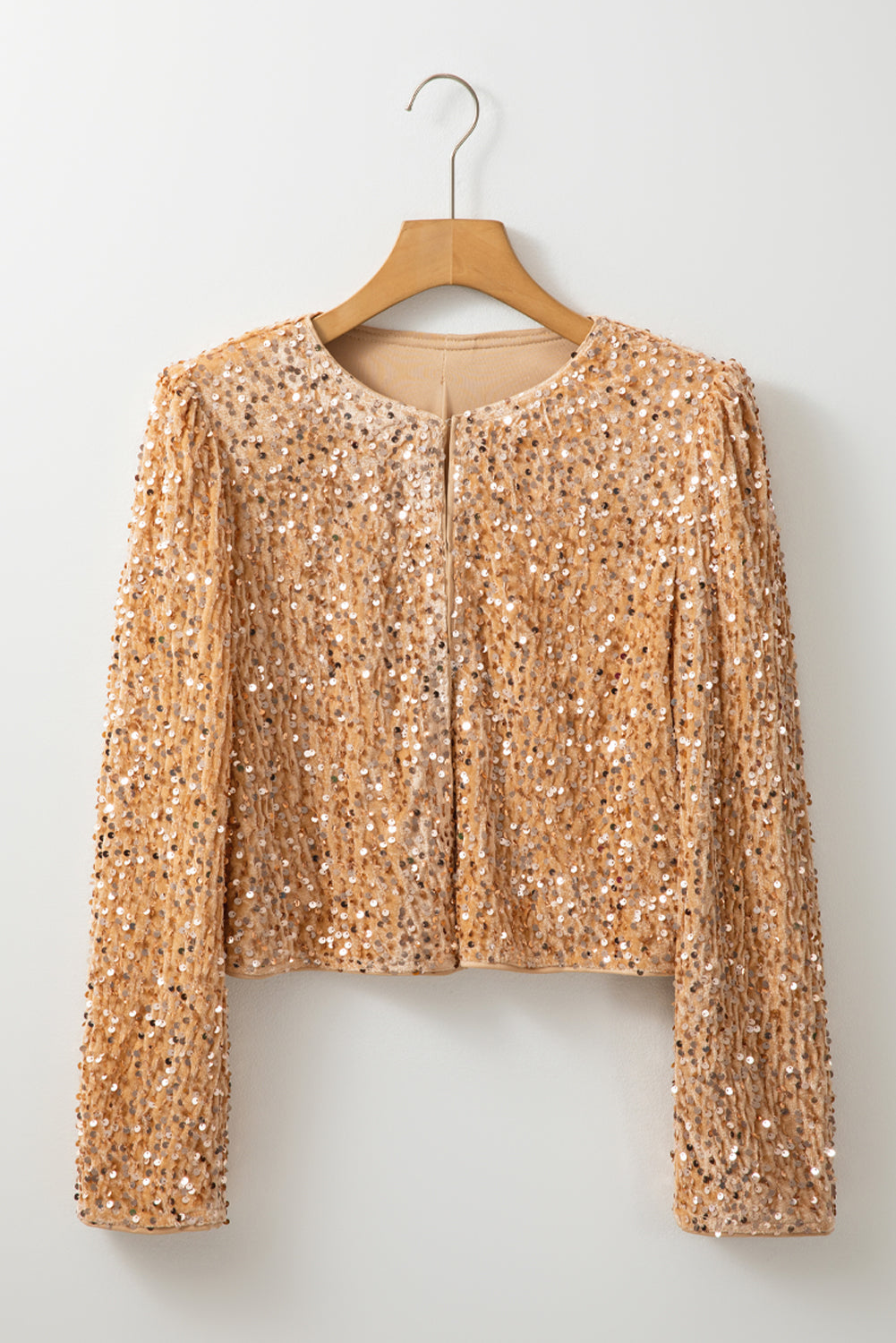 Golden Fleece Sequin Open Front Collarless Jacket - MAD RUFFI