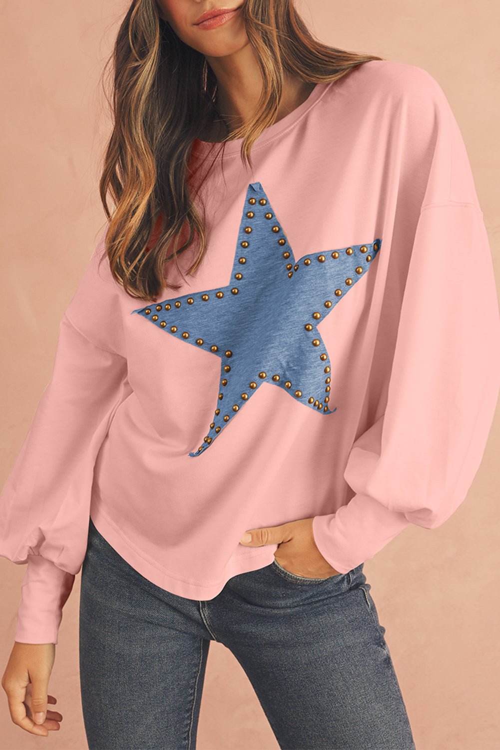 Gossamer Pink Studded Star Graphic Oversized Top - MAD RUFFI