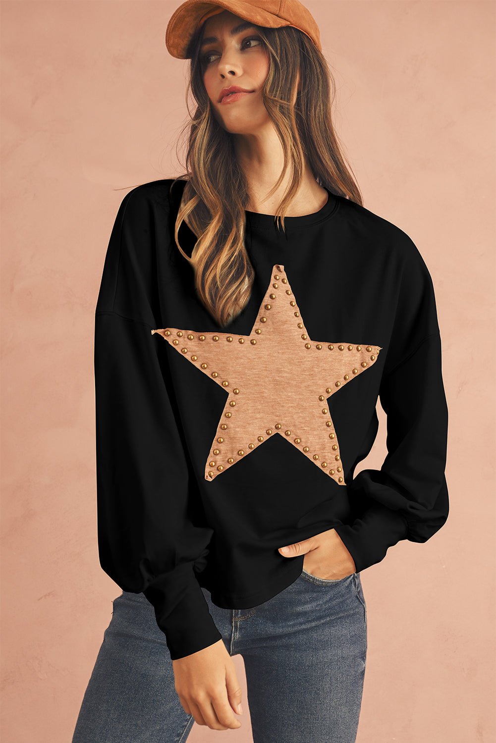 Gossamer Pink Studded Star Graphic Oversized Top - MAD RUFFI