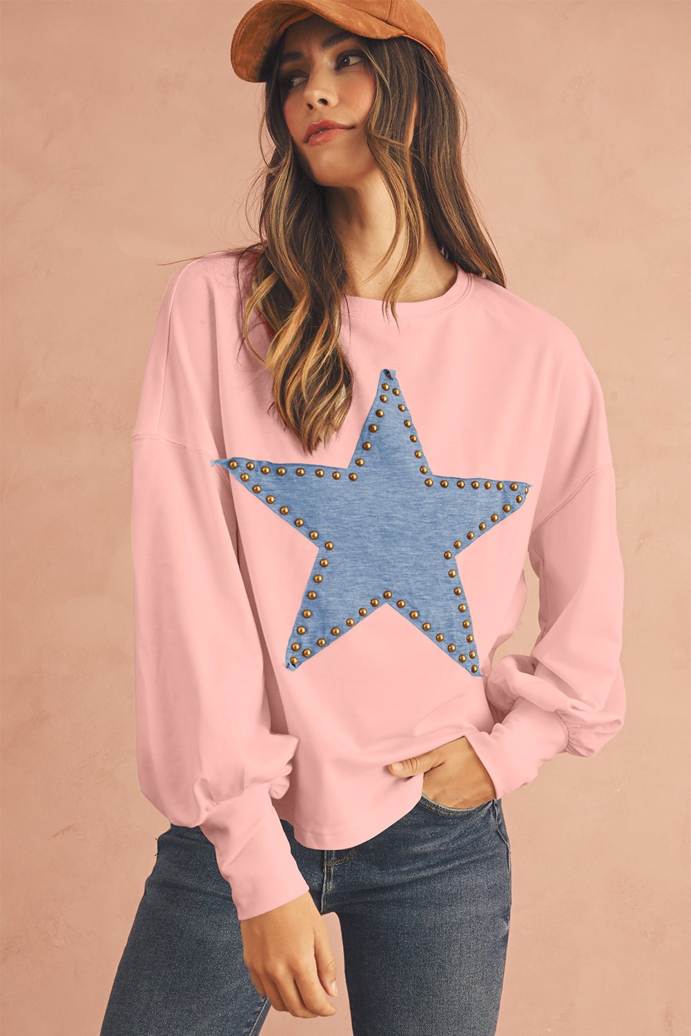 Gossamer Pink Studded Star Graphic Oversized Top - MAD RUFFI