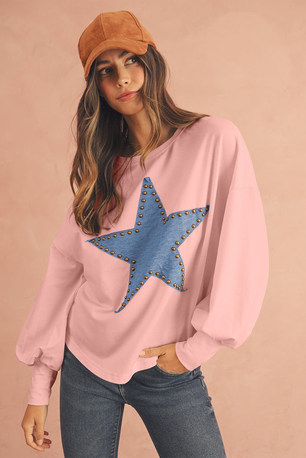 Gossamer Pink Studded Star Graphic Oversized Top - MAD RUFFI