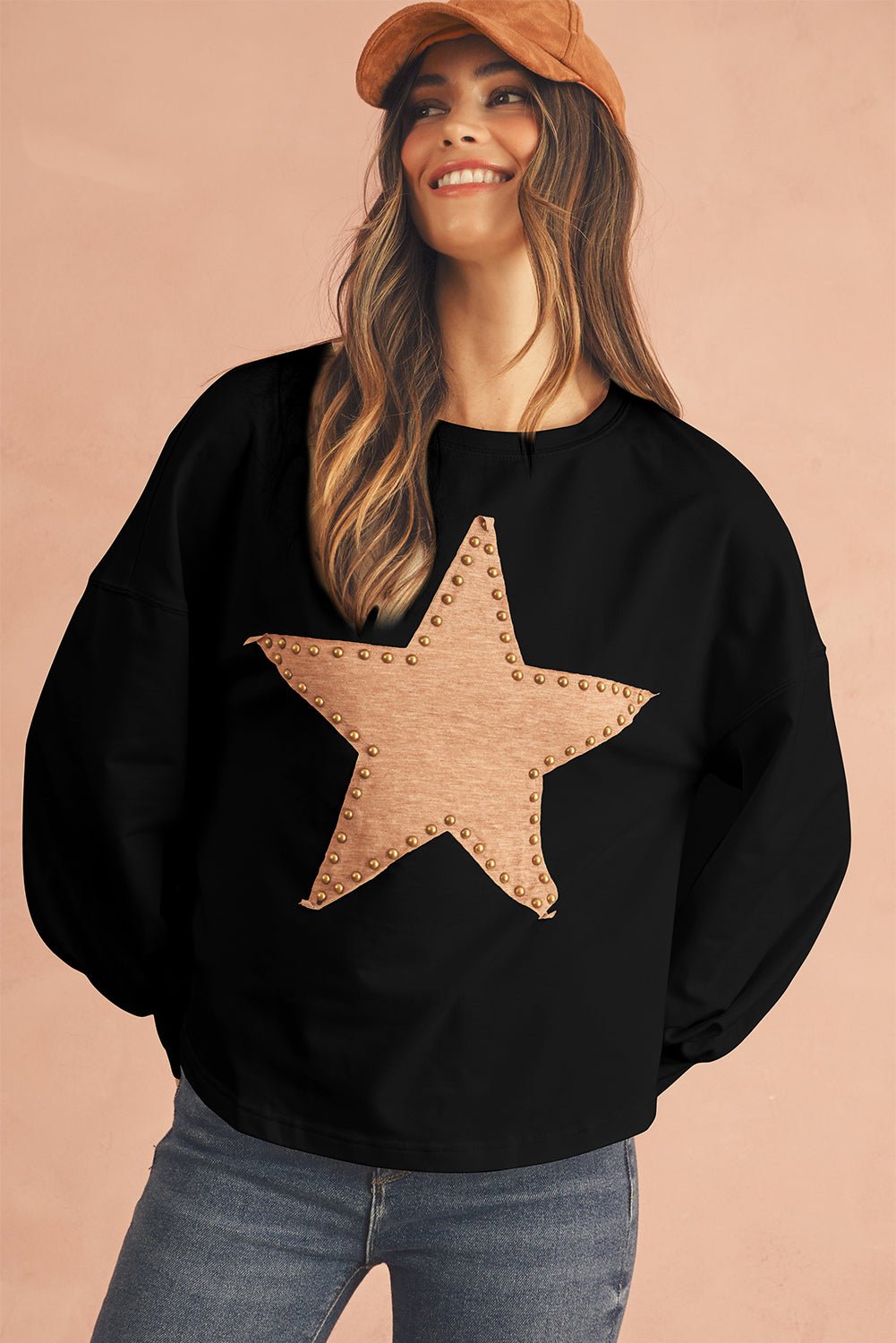Gossamer Pink Studded Star Graphic Oversized Top - MAD RUFFI