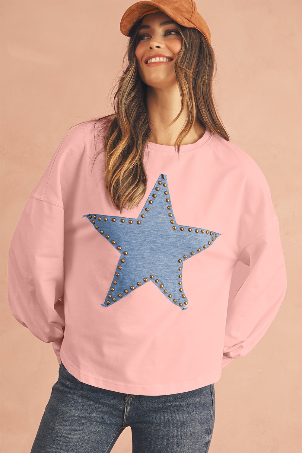 Gossamer Pink Studded Star Graphic Oversized Top - MAD RUFFI