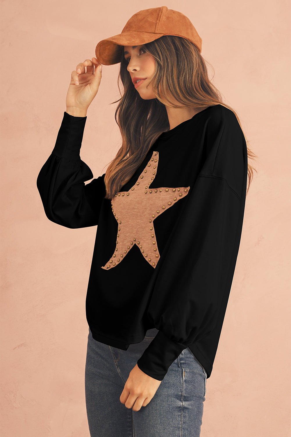 Gossamer Pink Studded Star Graphic Oversized Top - MAD RUFFI