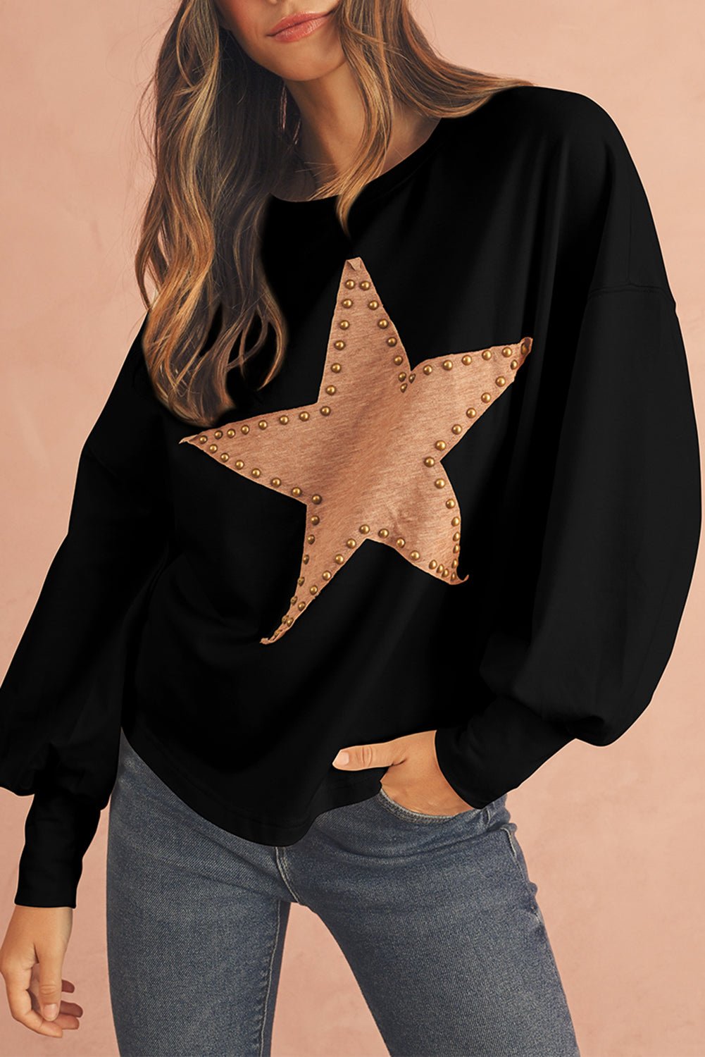 Gossamer Pink Studded Star Graphic Oversized Top - MAD RUFFI