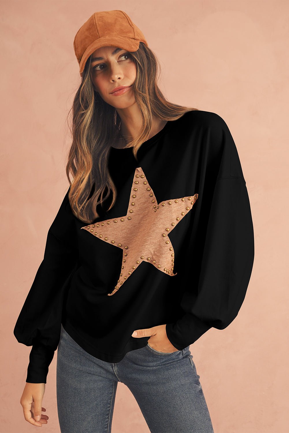 Gossamer Pink Studded Star Graphic Oversized Top - MAD RUFFI
