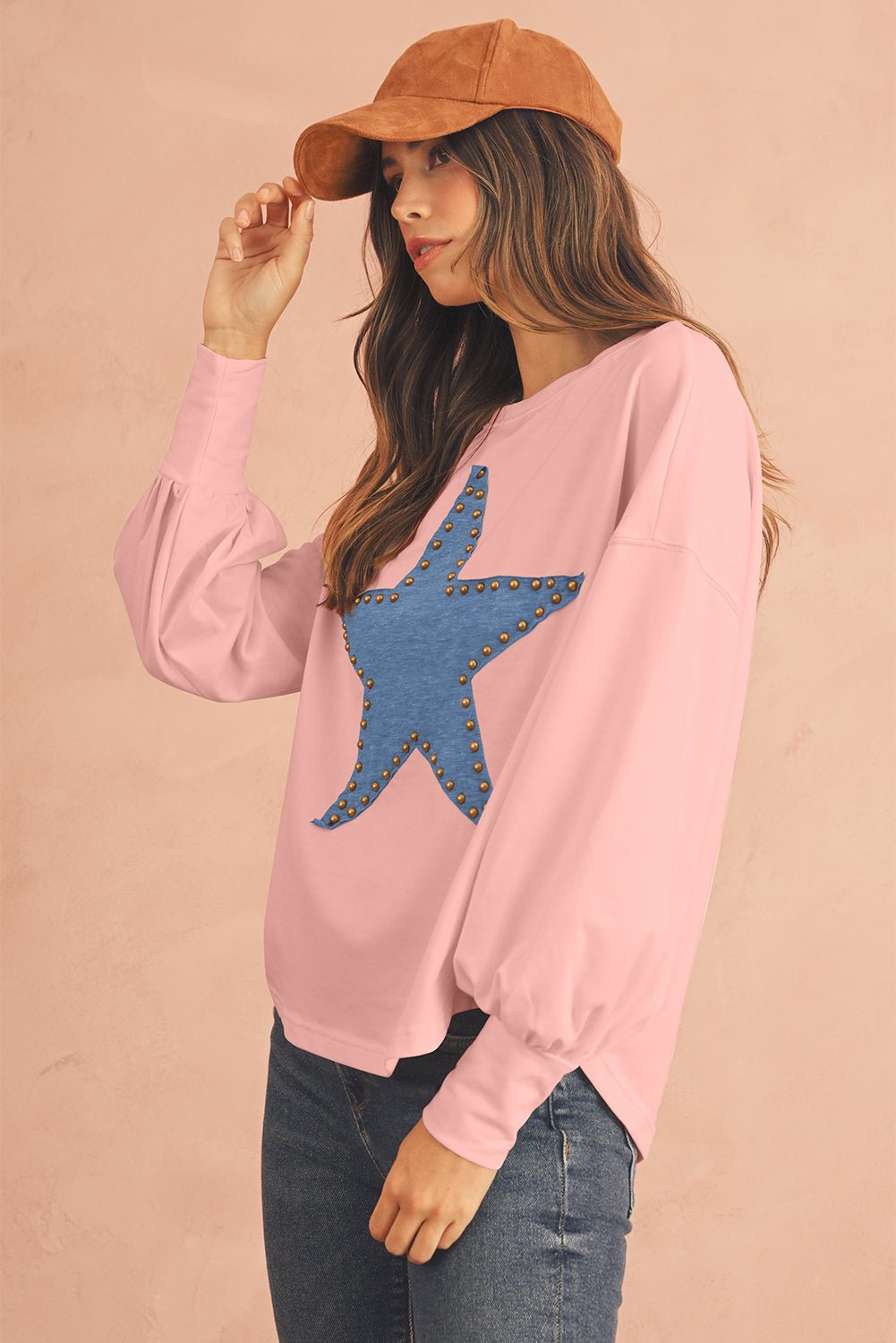 Gossamer Pink Studded Star Graphic Oversized Top - MAD RUFFI