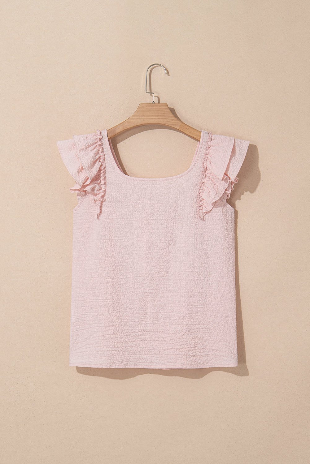 Gossamer Pink Textured Bow Frilled Ruffle Sleeve Blouse - MAD RUFFI