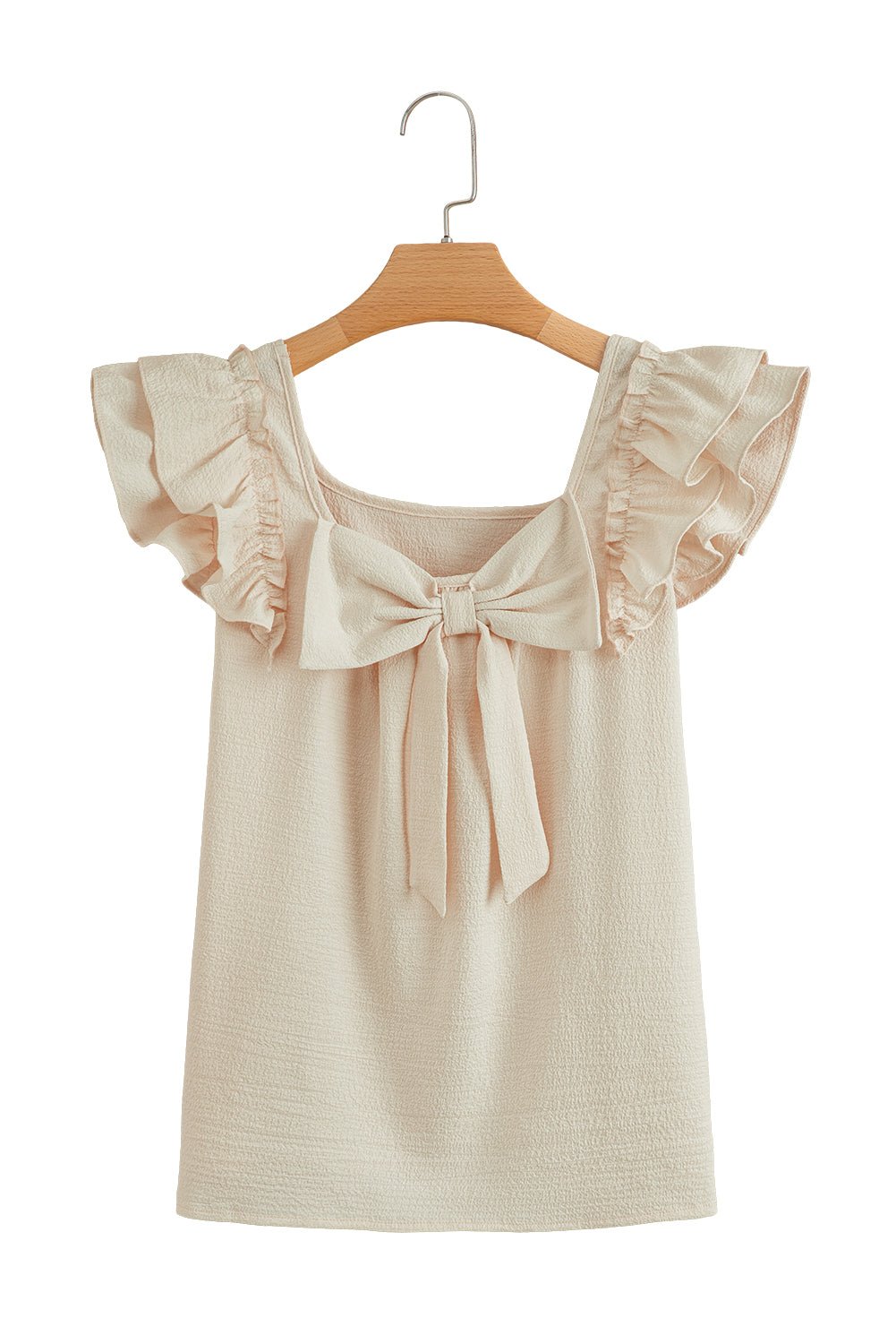 Gossamer Pink Textured Bow Frilled Ruffle Sleeve Blouse - MAD RUFFI