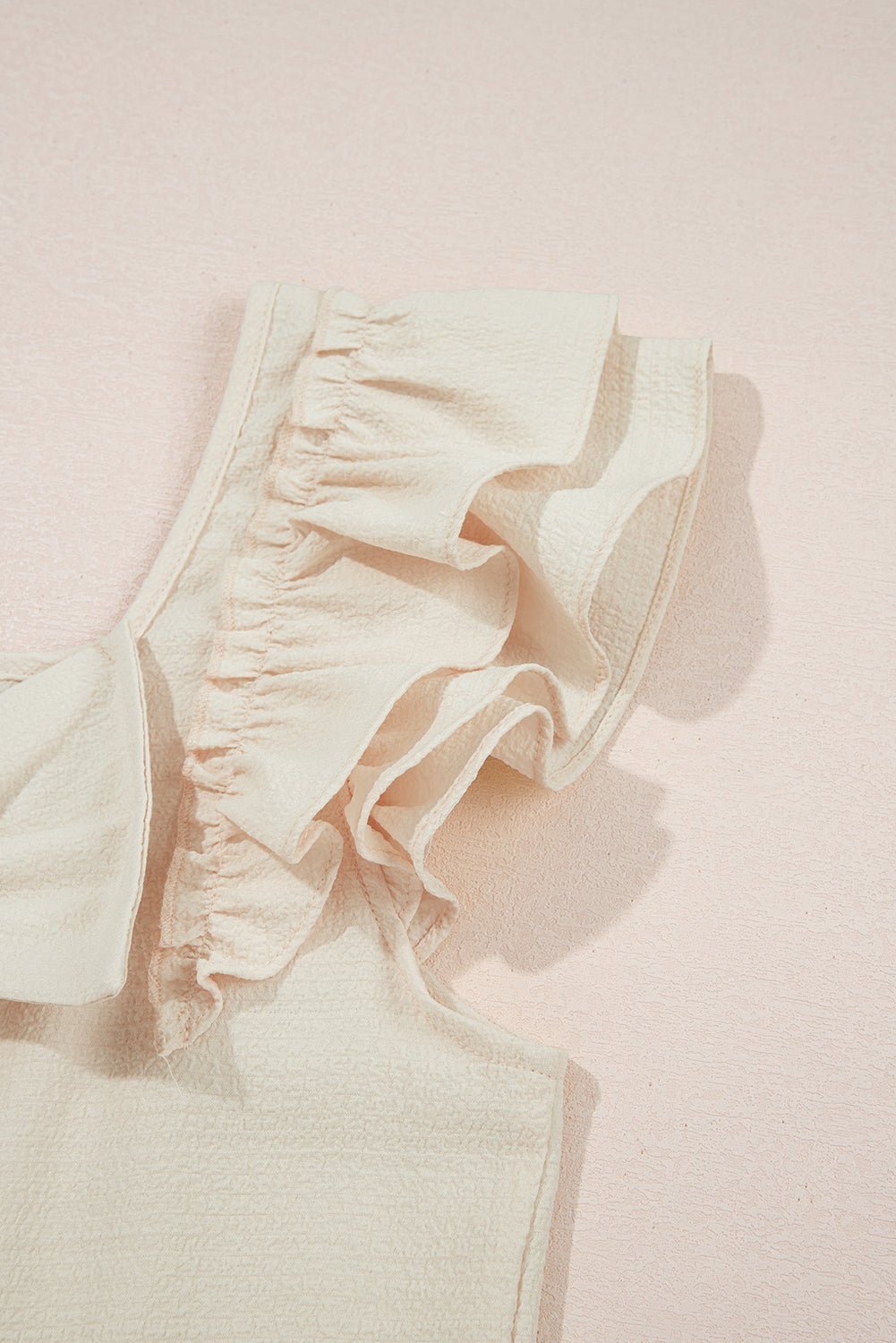 Gossamer Pink Textured Bow Frilled Ruffle Sleeve Blouse - MAD RUFFI