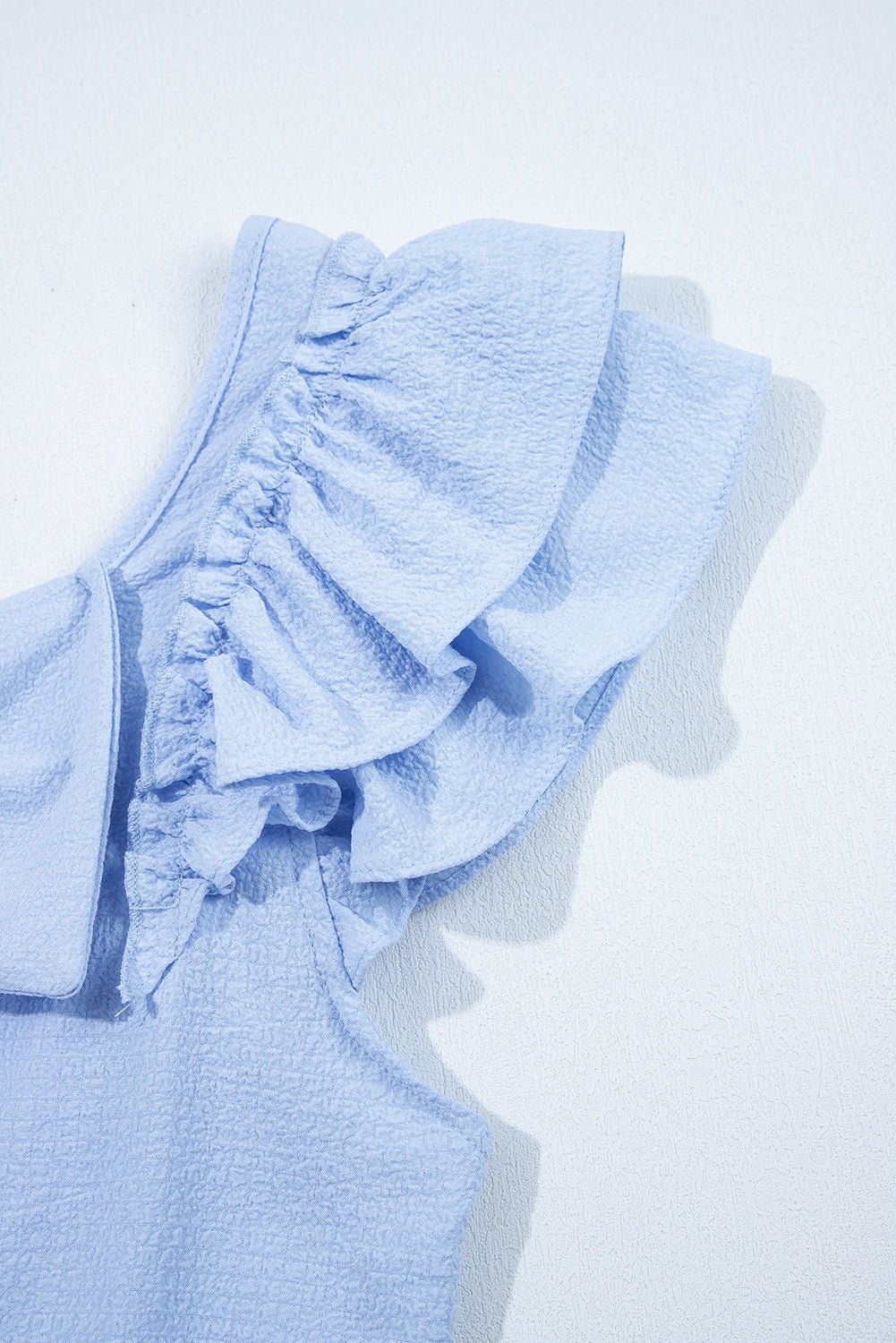 Gossamer Pink Textured Bow Frilled Ruffle Sleeve Blouse - MAD RUFFI