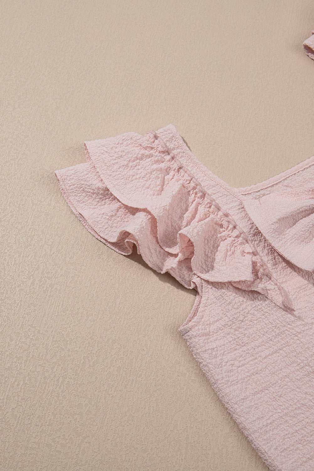 Gossamer Pink Textured Bow Frilled Ruffle Sleeve Blouse - MAD RUFFI