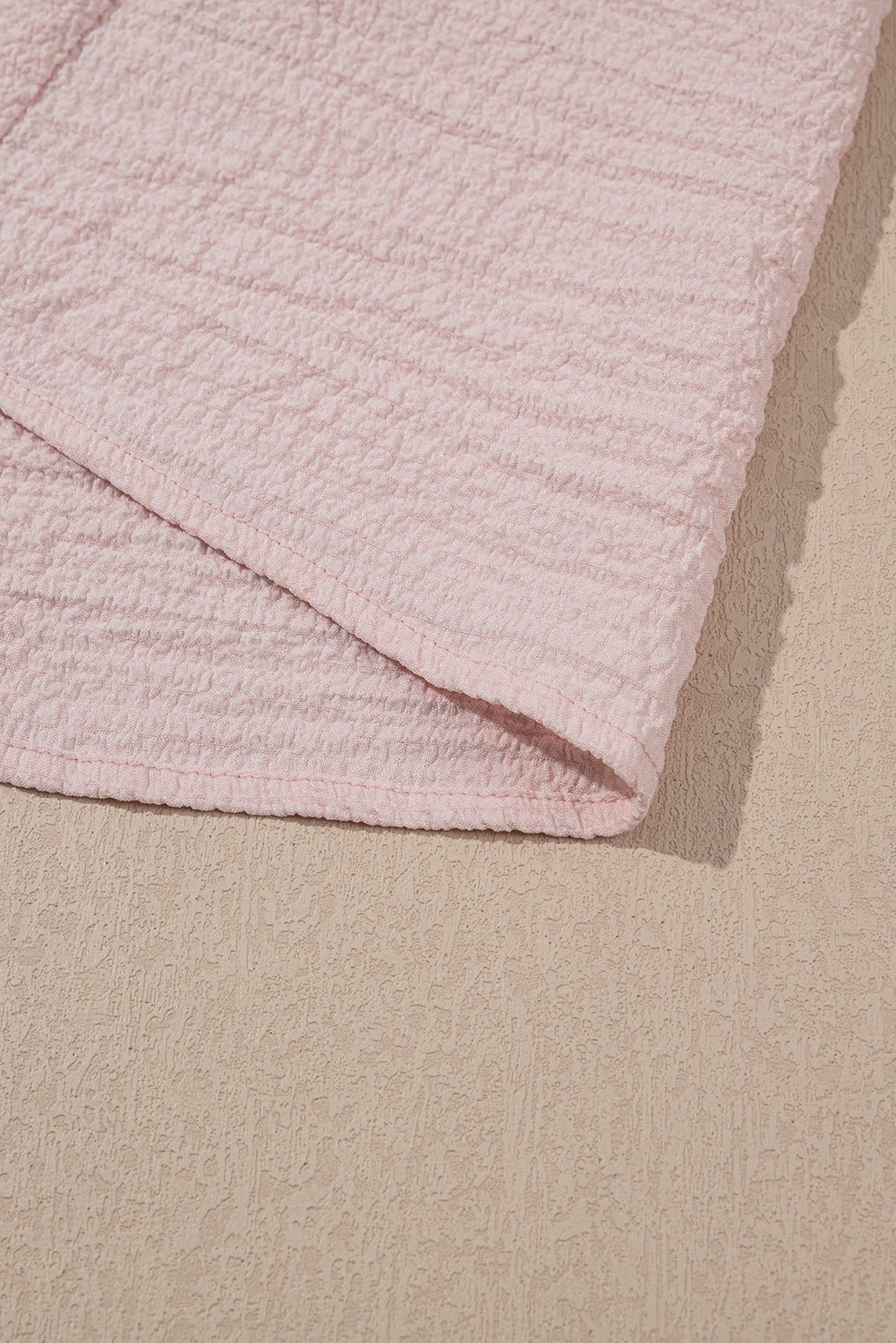 Gossamer Pink Textured Bow Frilled Ruffle Sleeve Blouse - MAD RUFFI