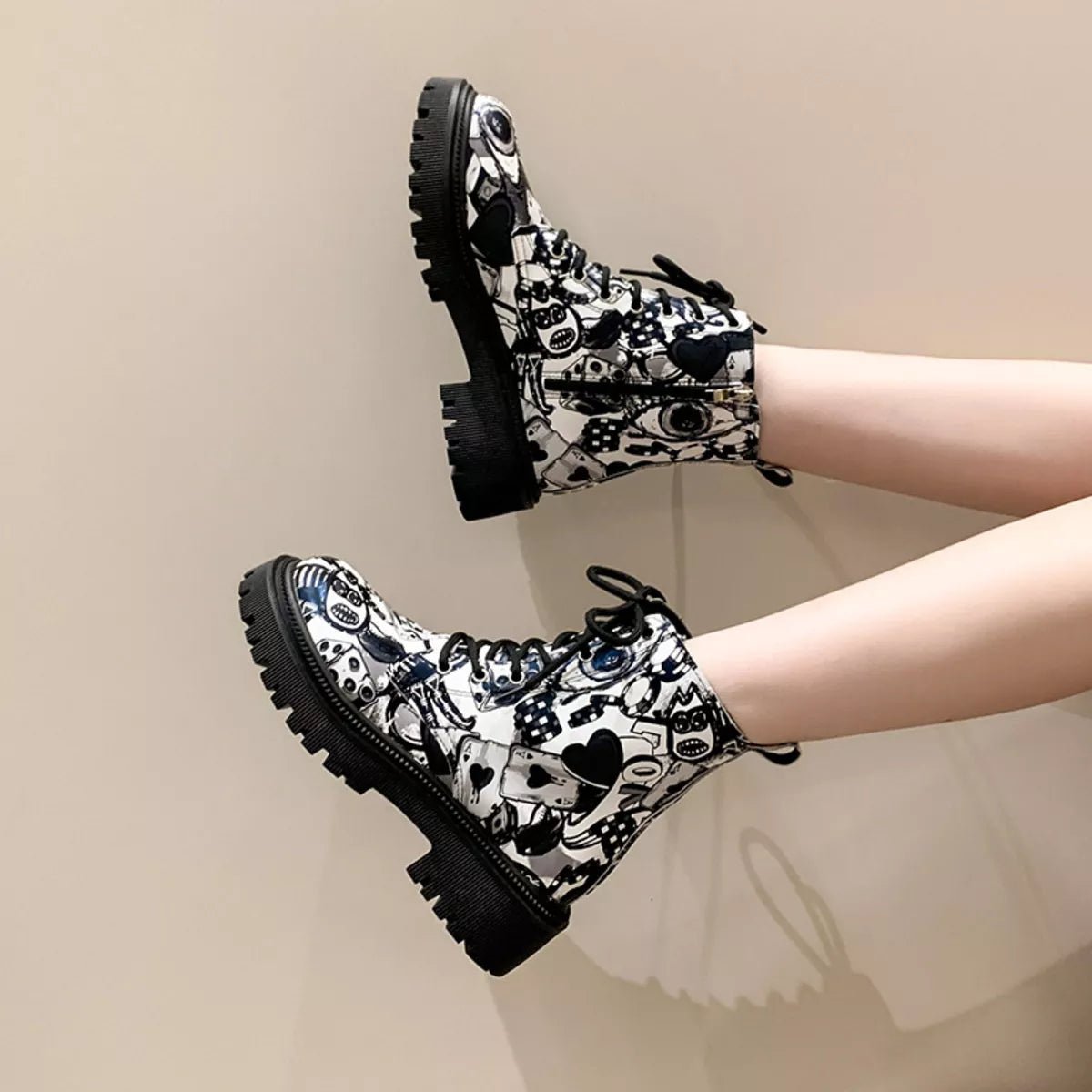 Graffiti Print Combat Boots with Colorful Street Art Design - MAD RUFFI
