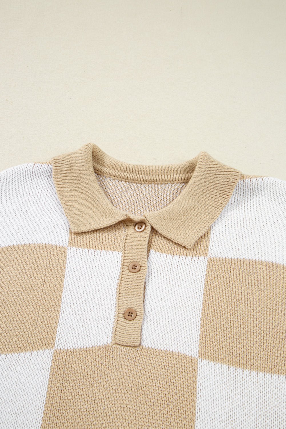 Grapefruit Orange Checkered V - Neck Collared Pullover Sweater - MAD RUFFI