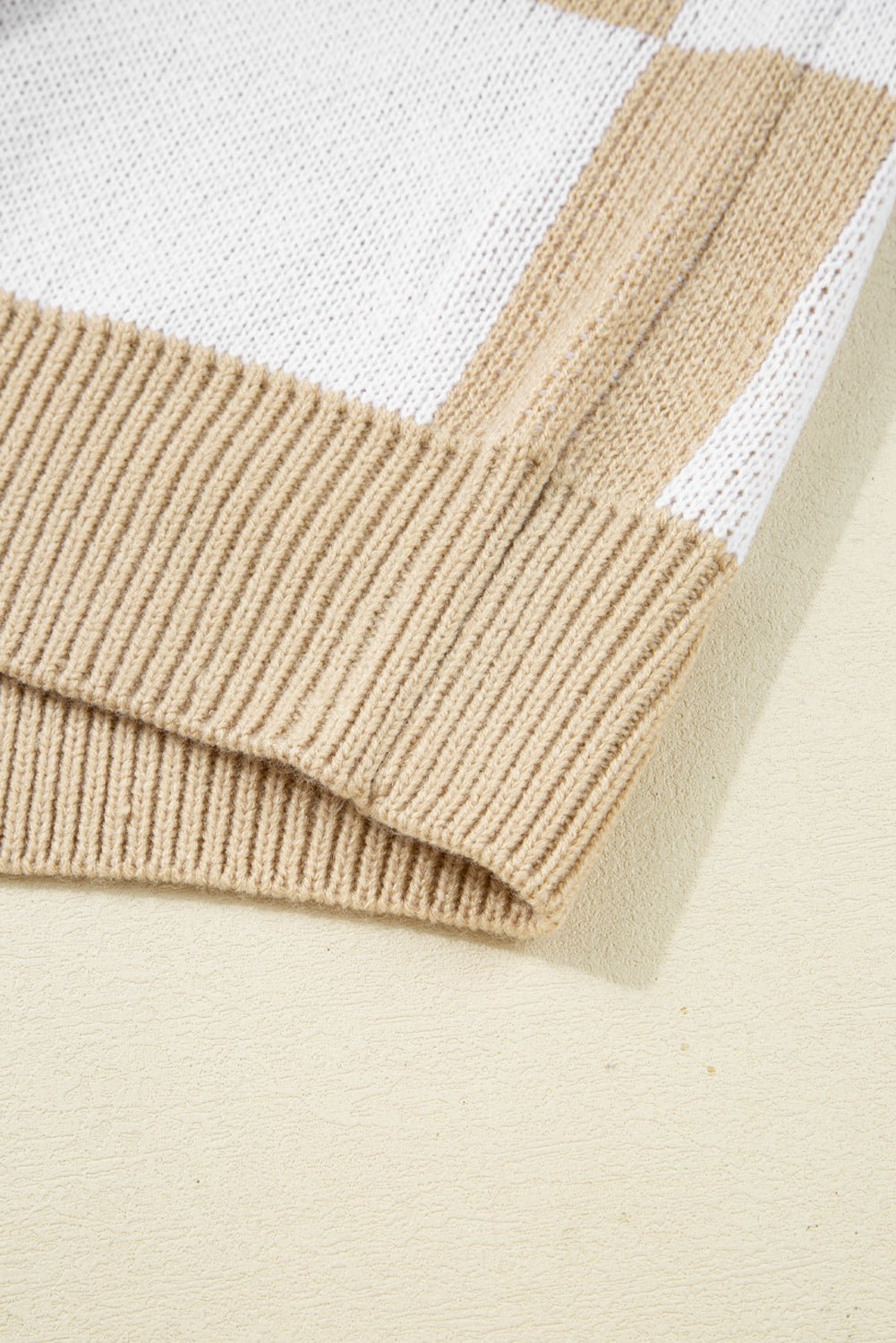 Grapefruit Orange Checkered V - Neck Collared Pullover Sweater - MAD RUFFI