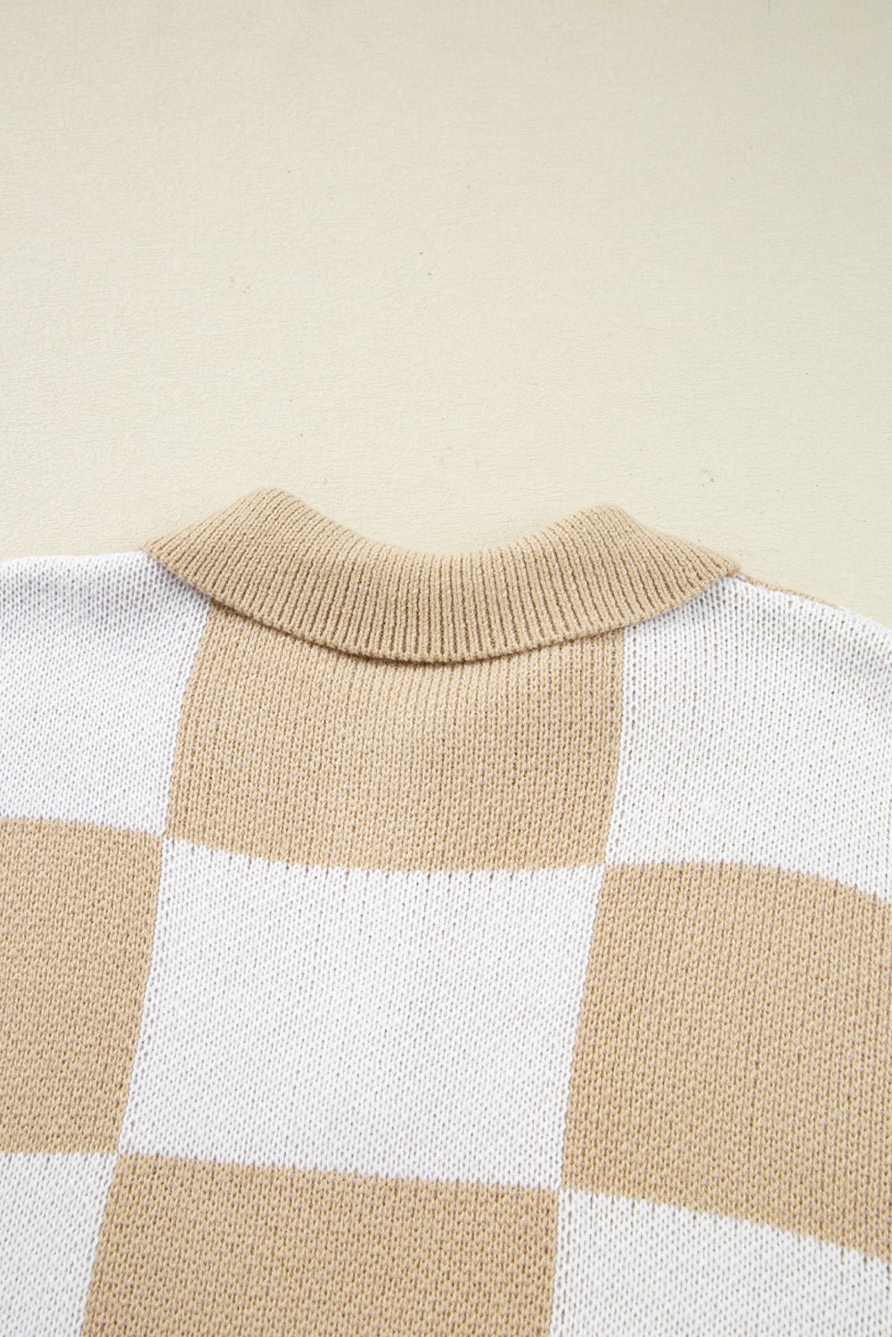 Grapefruit Orange Checkered V - Neck Collared Pullover Sweater - MAD RUFFI