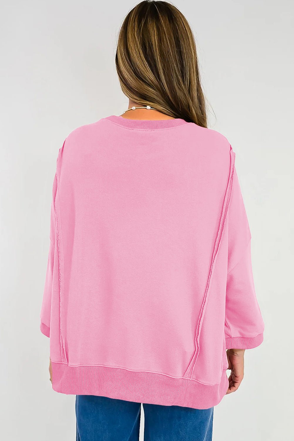 Grapefruit Orange Floral Bow Patched Exposed Seam Patchwork Slit Baggy Sweatshirt - MAD RUFFI