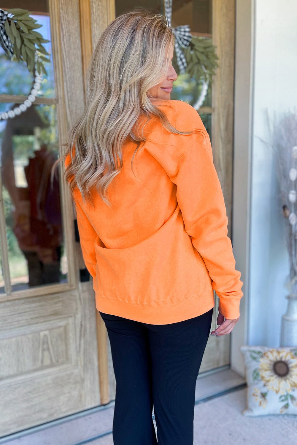 Grapefruit Orange Spooky Graphic Halloween Crew Neck Holiday Sweatshirt - MAD RUFFI