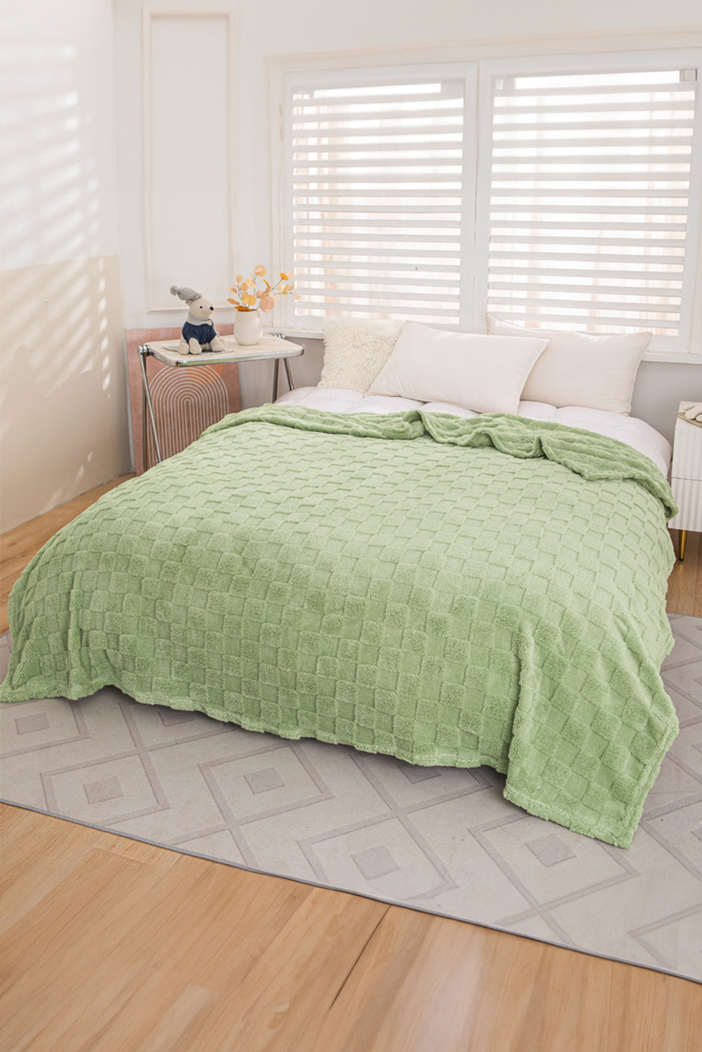 Grass Green Checkered Texture Plush Blanket - MAD RUFFI