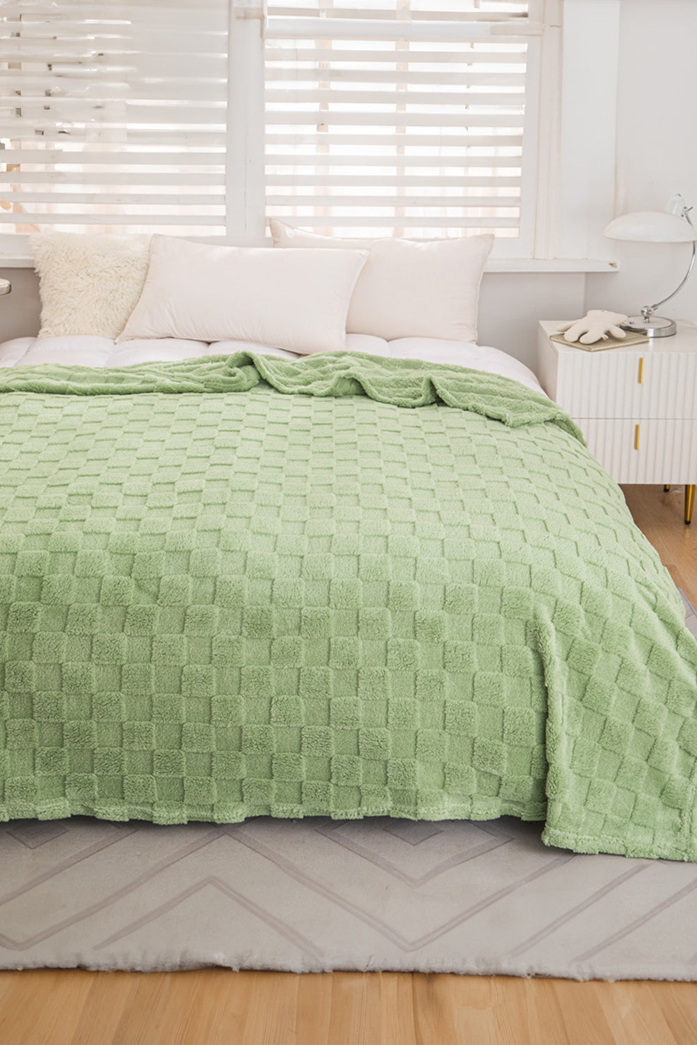 Grass Green Checkered Texture Plush Blanket - MAD RUFFI