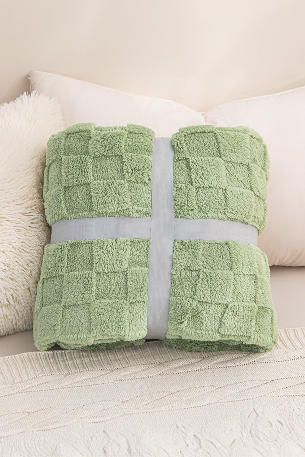 Grass Green Checkered Texture Plush Blanket - MAD RUFFI