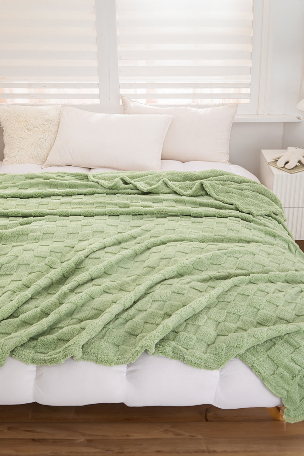 Grass Green Checkered Texture Plush Blanket - MAD RUFFI