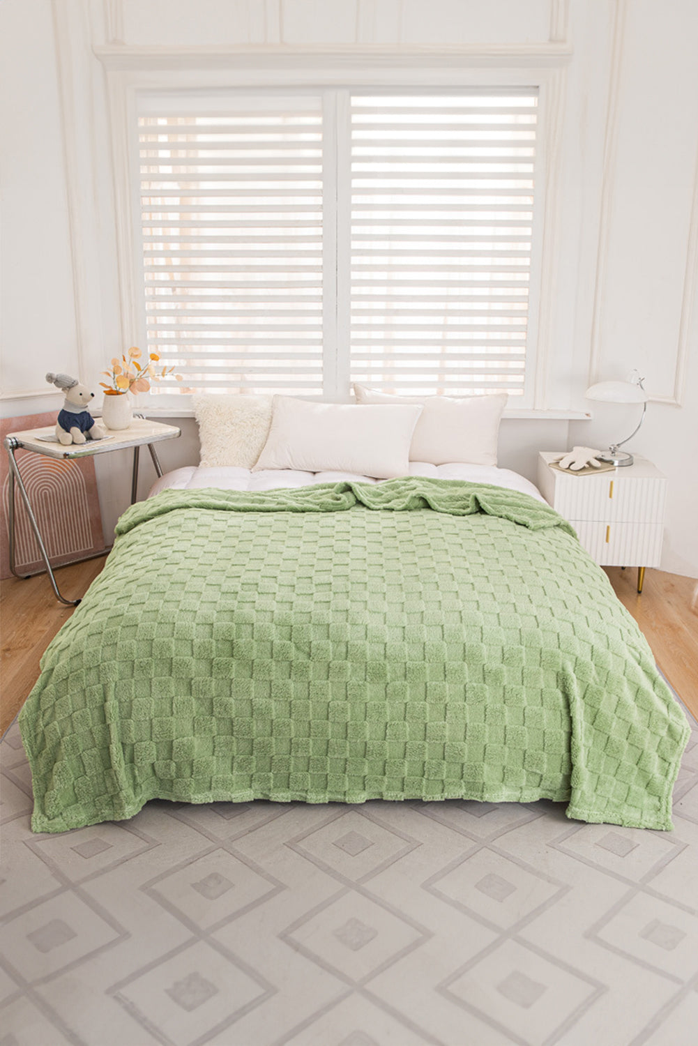 Grass Green Checkered Texture Plush Blanket - MAD RUFFI