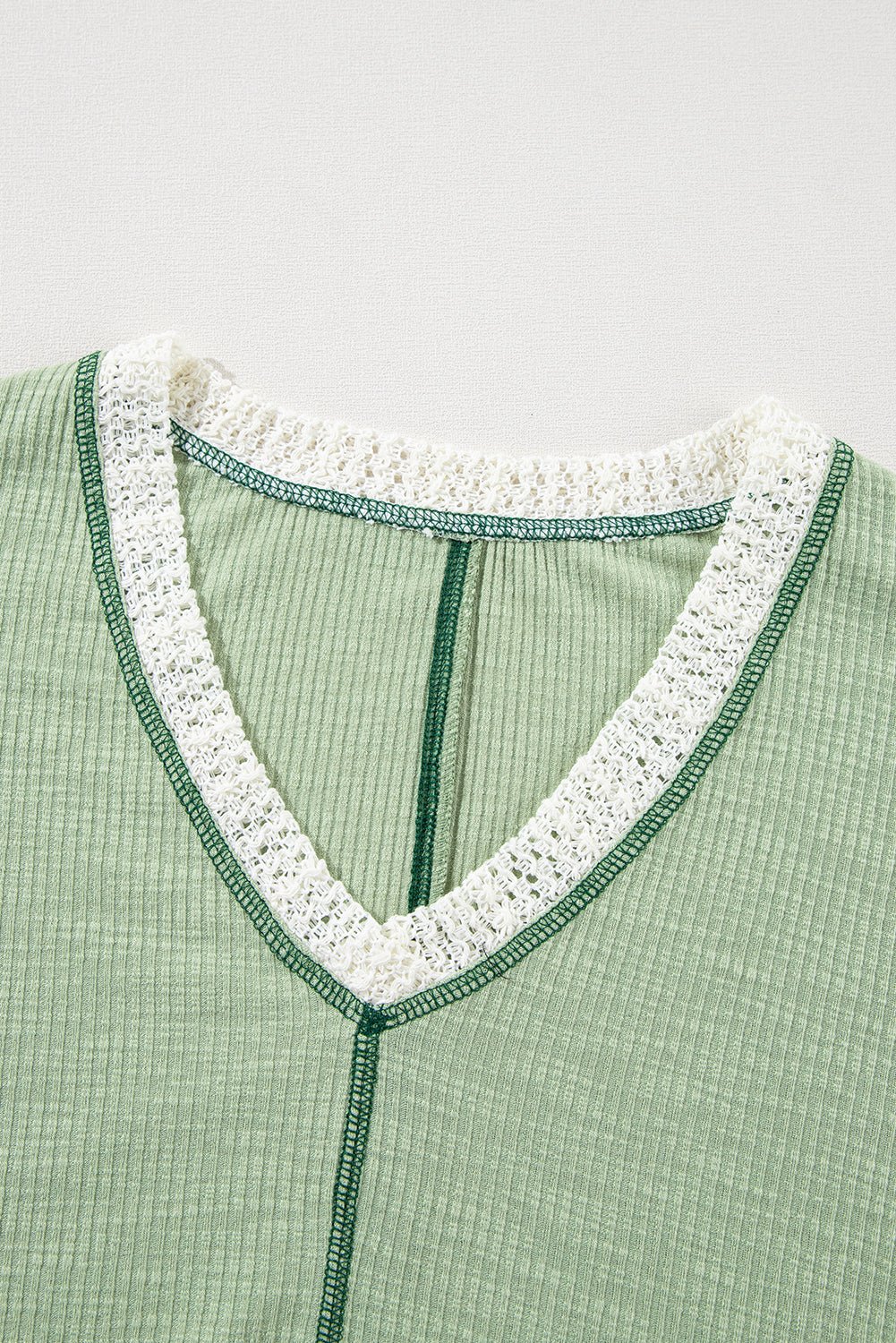 Grass Green Crochet Patchwork Exposed Seam High Low Loose Top - MAD RUFFI