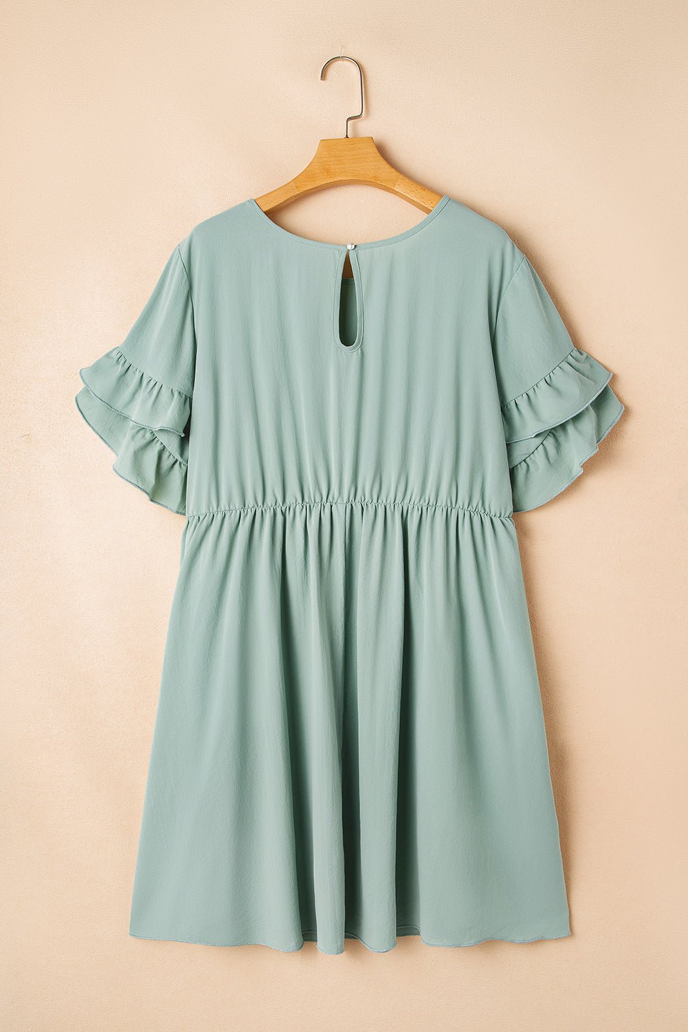 Grass Green Plain Ruffle Hem Plus Size Flared Mini Dress - MAD RUFFI