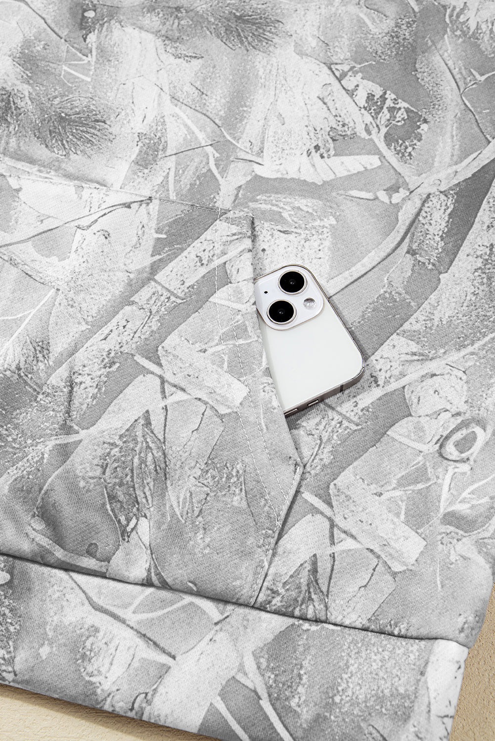 Gray Abstract Print Kangaroo Pocket Oversized Hoodie - MAD RUFFI