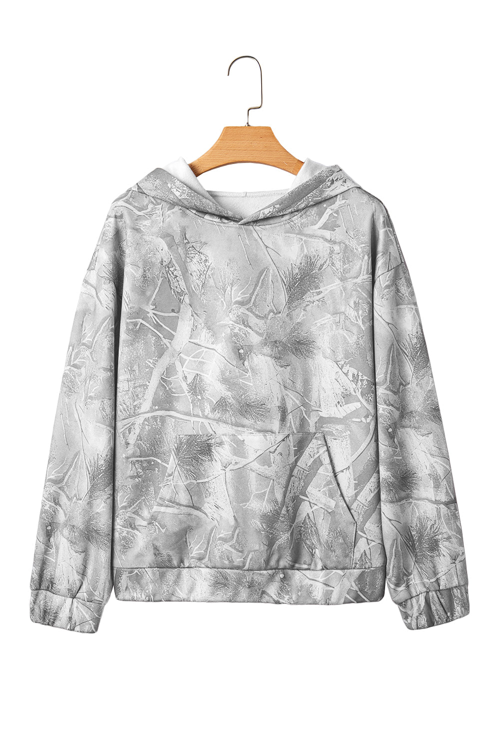 Gray Abstract Print Kangaroo Pocket Oversized Hoodie - MAD RUFFI