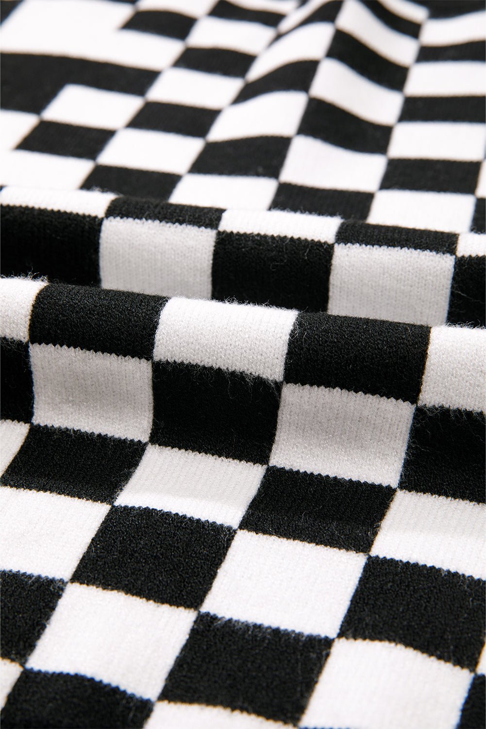 Gray Checkered Drop Shoulder Round Neck Sweater - MAD RUFFI