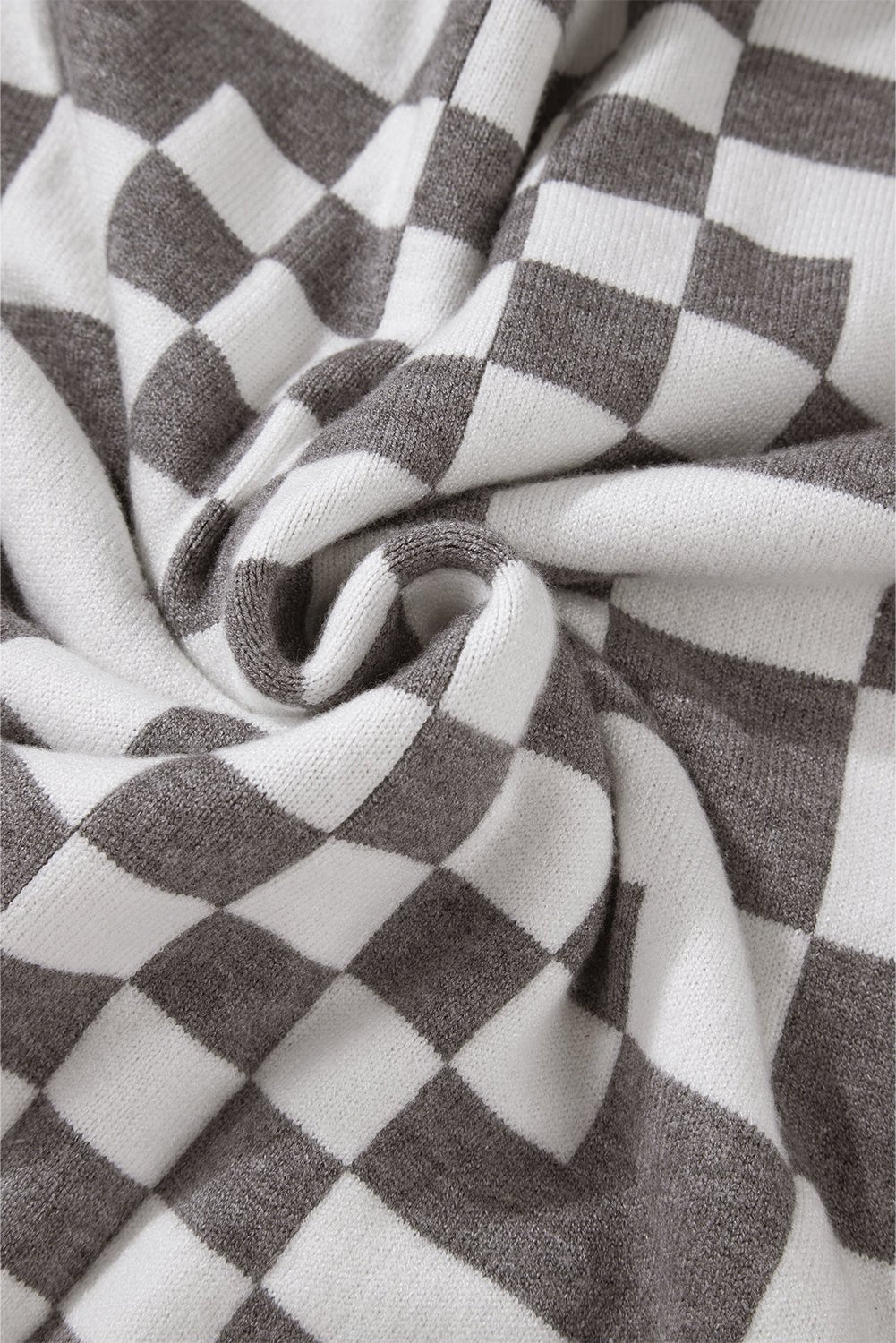 Gray Checkered Drop Shoulder Round Neck Sweater - MAD RUFFI