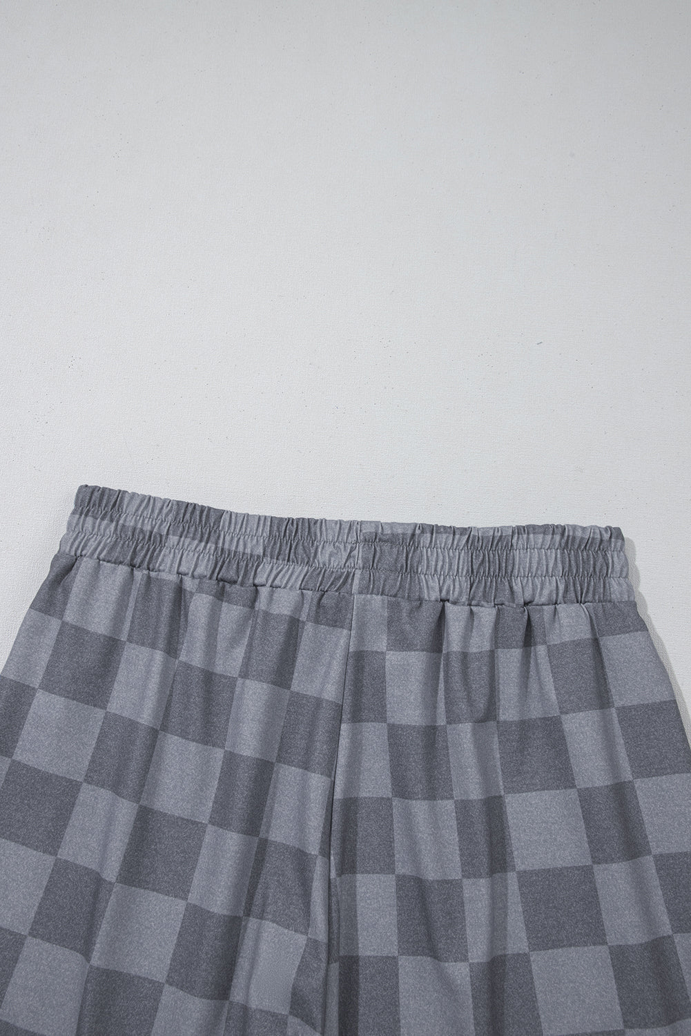 Gray Checkered V Neck Tee and Drawstring Shorts Pajama Set - MAD RUFFI