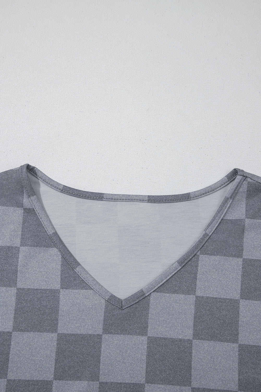 Gray Checkered V Neck Tee and Drawstring Shorts Pajama Set - MAD RUFFI