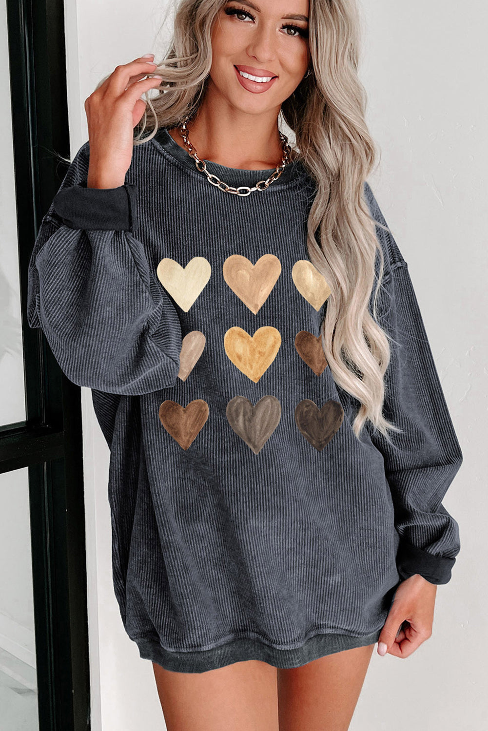 Gray Corded Valentine Heart Shape Graphic Sweatshirt - MAD RUFFI