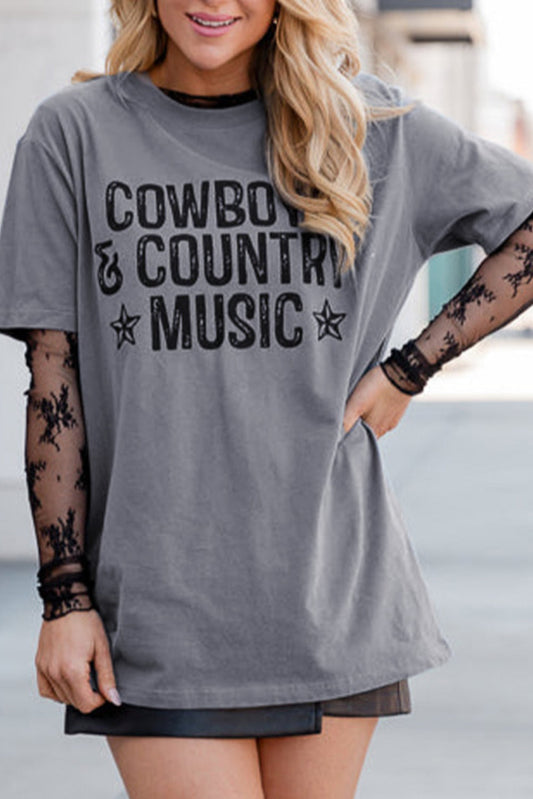 Gray COWBOYS COUNTRY MUSIC Graphic T Shirt - MAD RUFFI