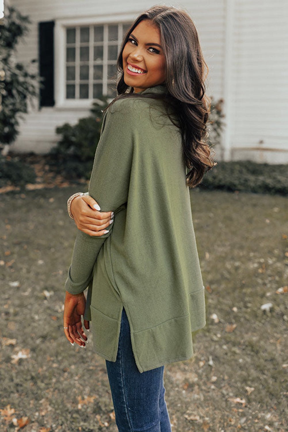 Gray Cowl Neck Loose Fit Tunic Top - MAD RUFFI