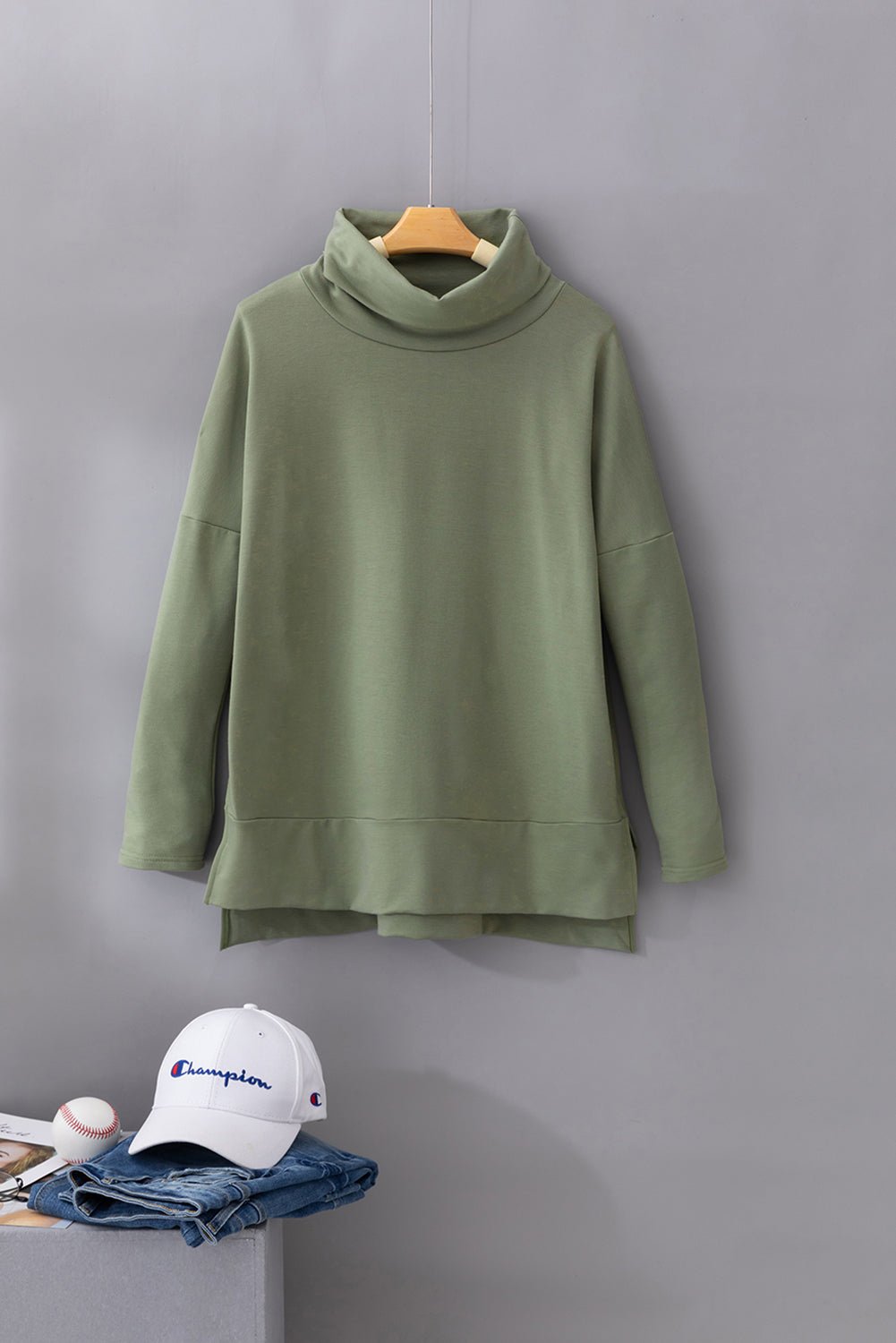 Gray Cowl Neck Loose Fit Tunic Top - MAD RUFFI