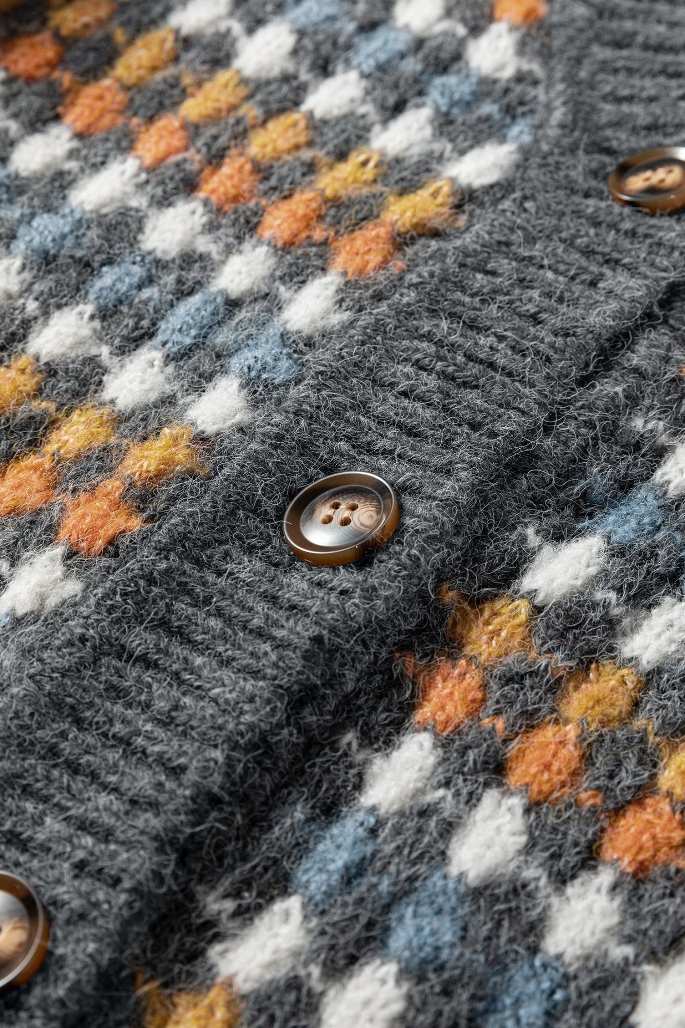 Gray Dotty Pattern Knit Button Front V Neck Sweater Cardigan - MAD RUFFI