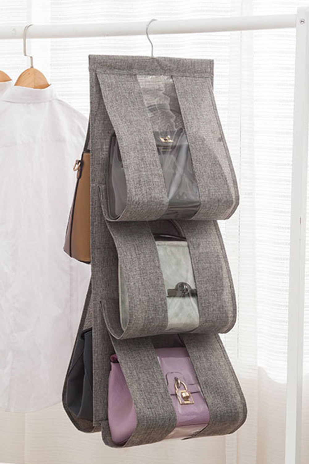 Gray Hanging Linen Wardrobe Storage Bag - MAD RUFFI