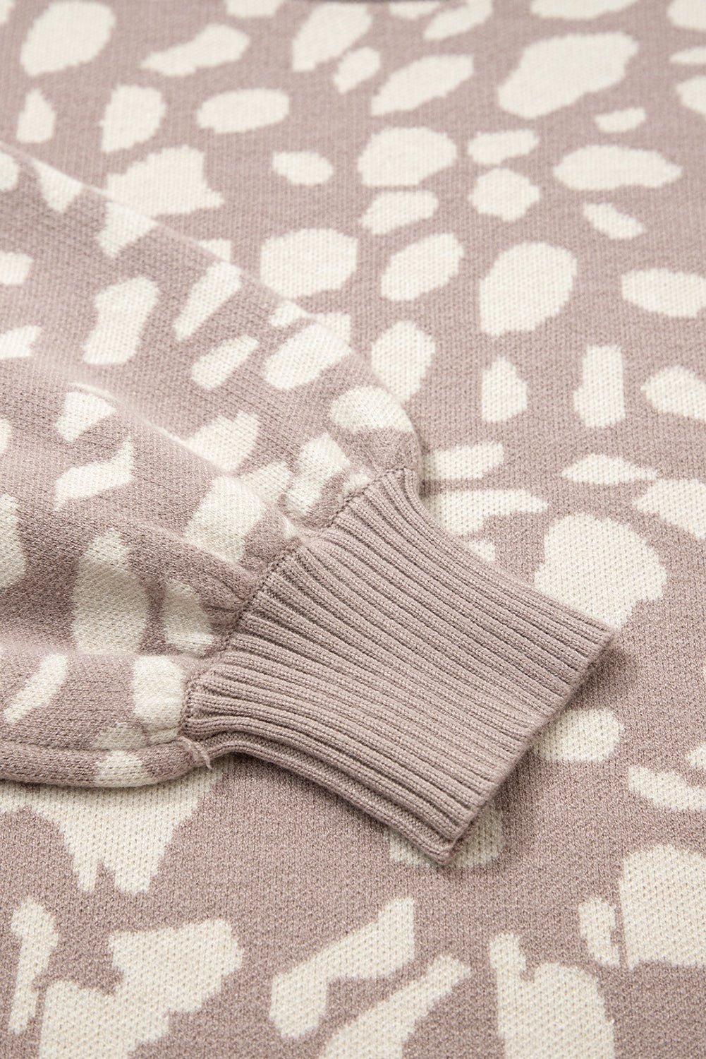 Gray Leopard Spots Pattern Ribbed Trim Drop Shoulder Sweater - MAD RUFFI