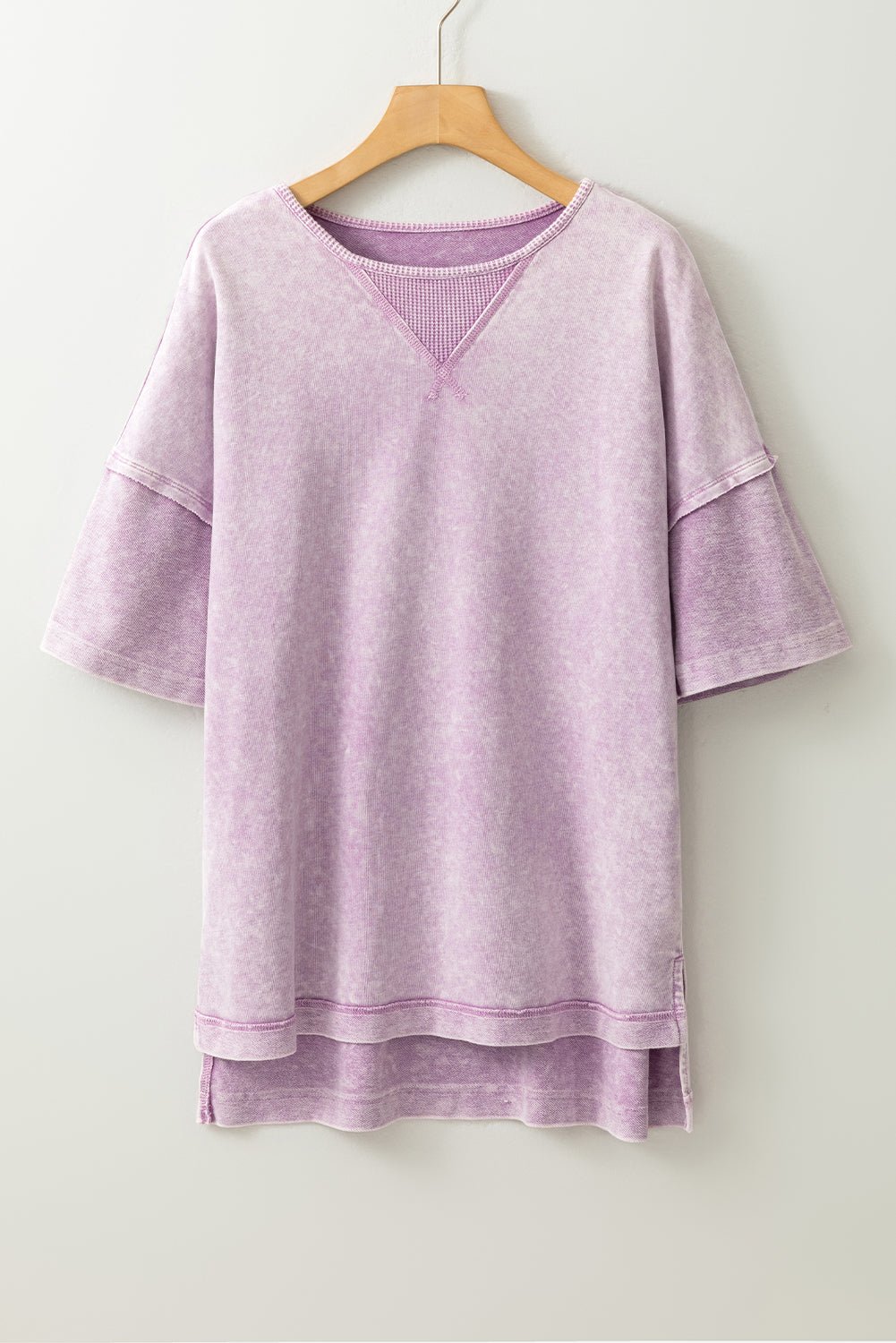 Gray Mineral Wash Exposed Seam Drop Shoulder Oversized Tee - MAD RUFFI