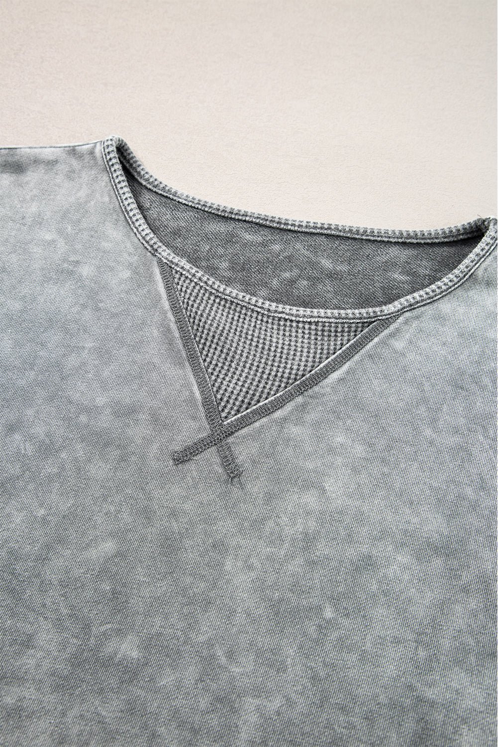 Gray Mineral Wash Exposed Seam Drop Shoulder Oversized Tee - MAD RUFFI