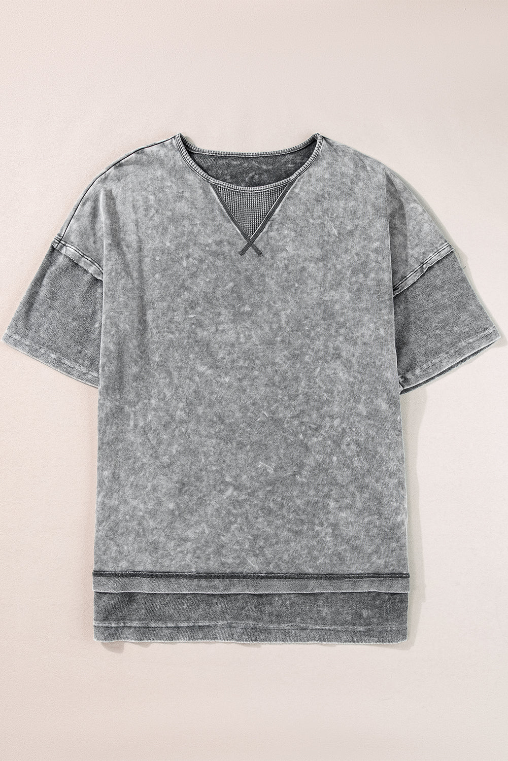 Gray Mineral Wash Exposed Seam Drop Shoulder Oversized Tee - MAD RUFFI